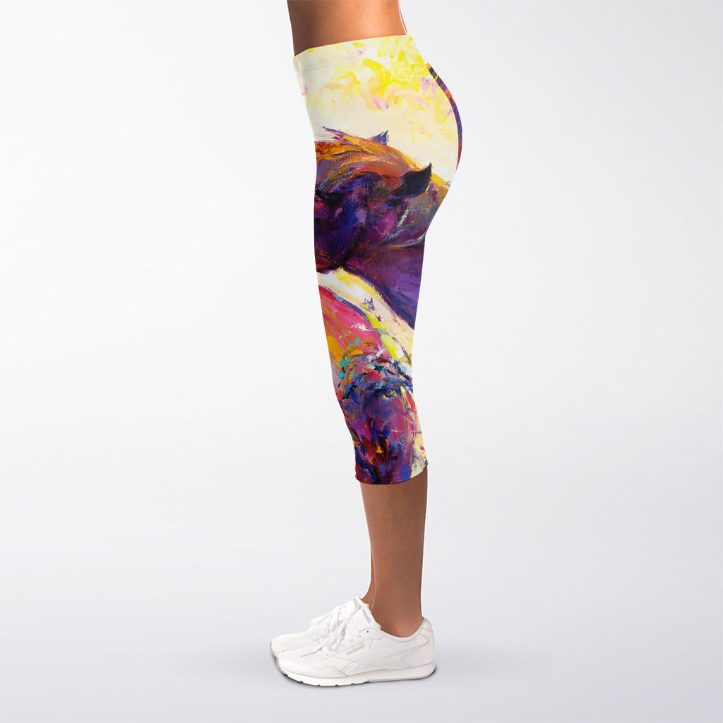 Couple Horses Portrait Print Women's Capri Leggings