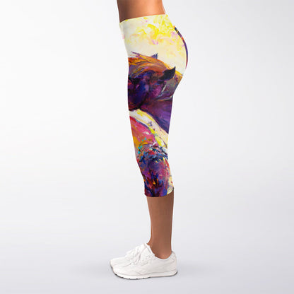 Couple Horses Portrait Print Women's Capri Leggings