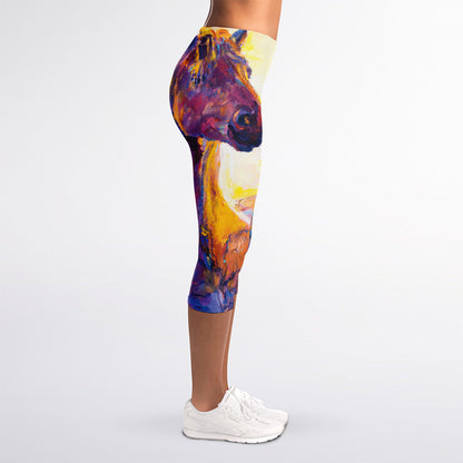 Couple Horses Portrait Print Women's Capri Leggings