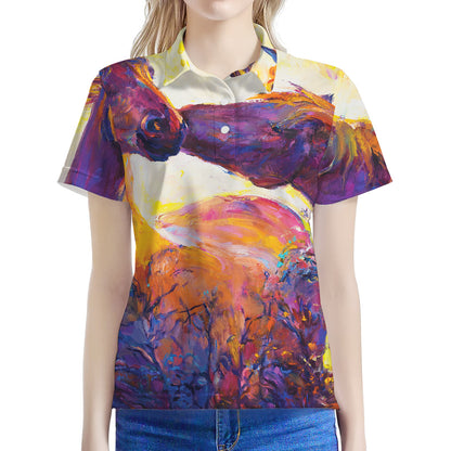 Couple Horses Portrait Print Women's Polo Shirt