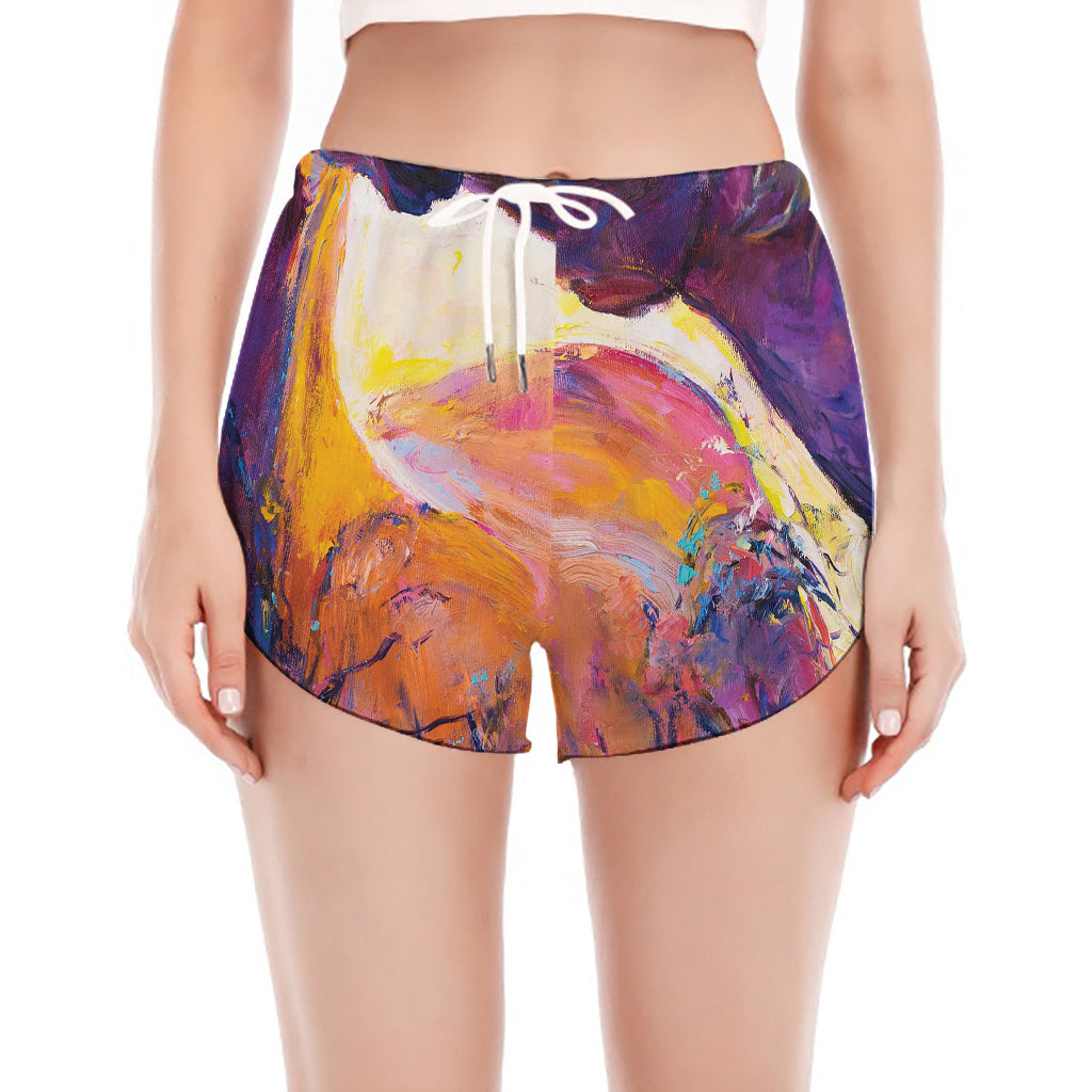 Couple Horses Portrait Print Women's Split Running Shorts