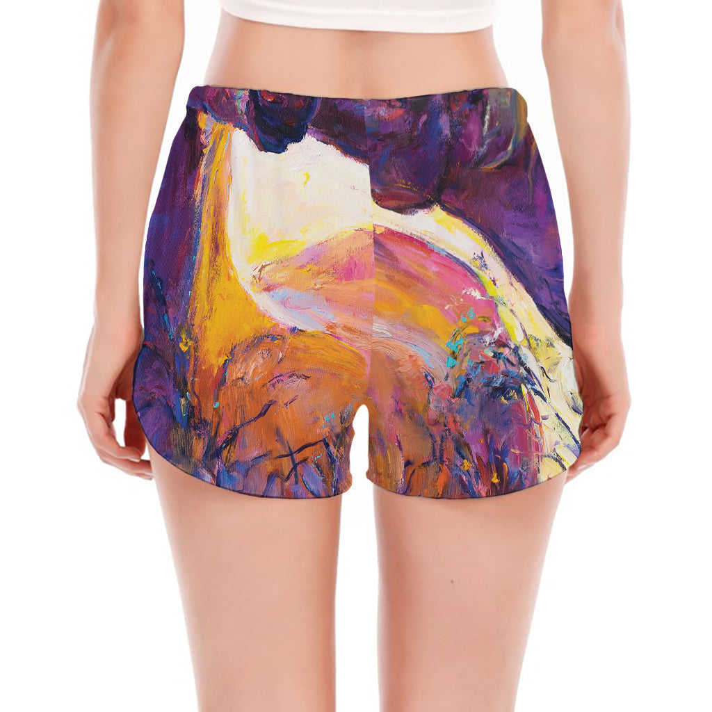 Couple Horses Portrait Print Women's Split Running Shorts