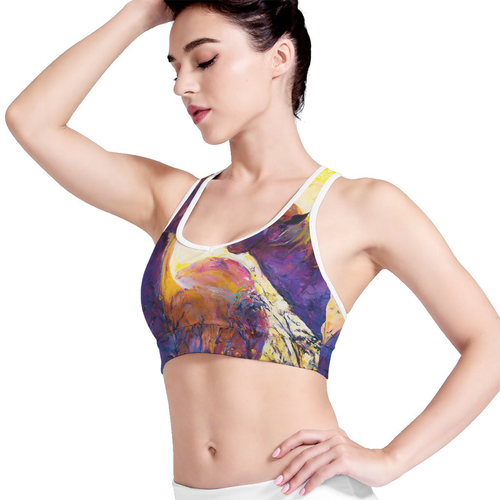 Couple Horses Portrait Print Women's Sports Bra