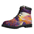Couple Horses Portrait Print Padded Collar Lace Up Boots