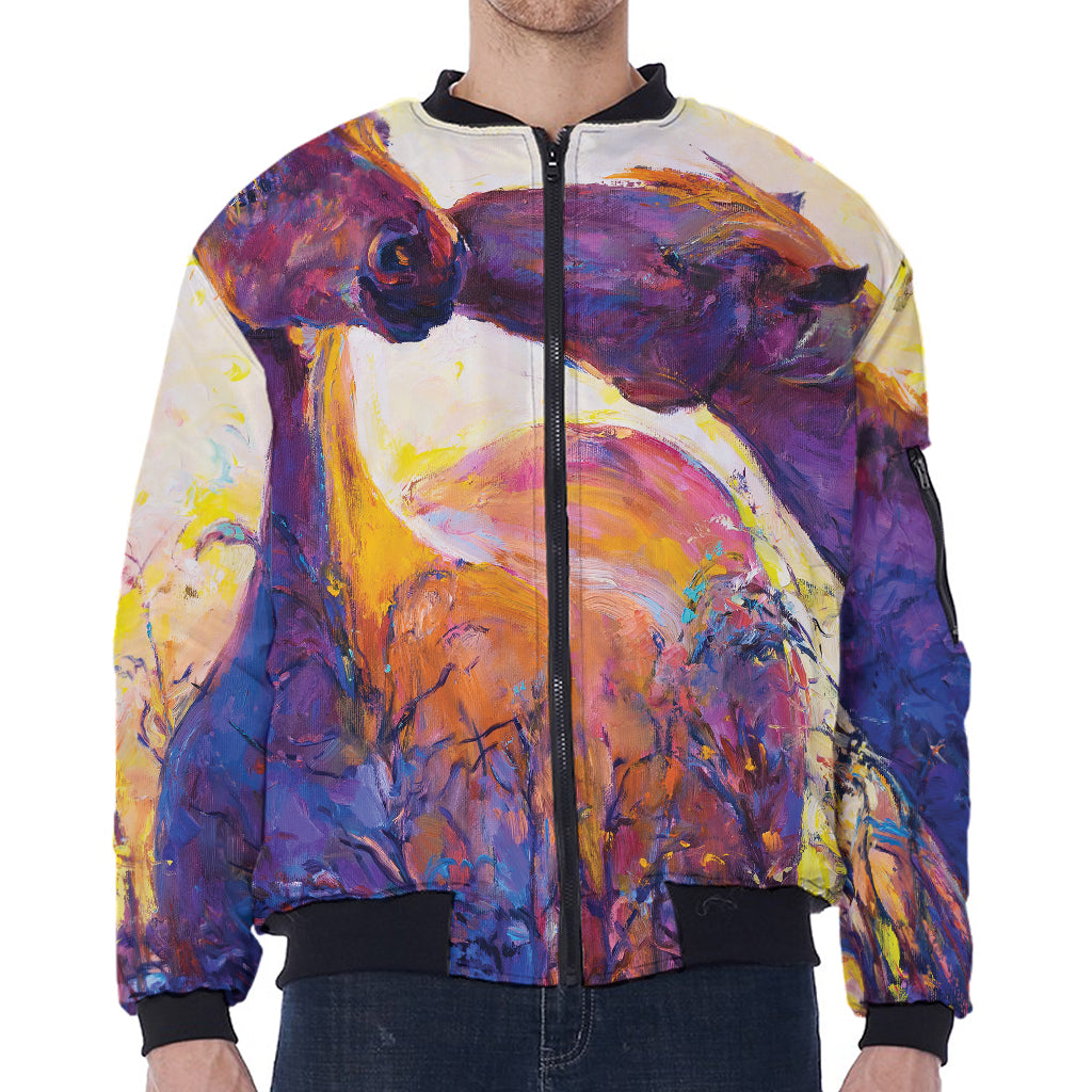 Couple Horses Portrait Print Zip Sleeve Bomber Jacket