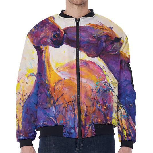 Couple Horses Portrait Print Zip Sleeve Bomber Jacket