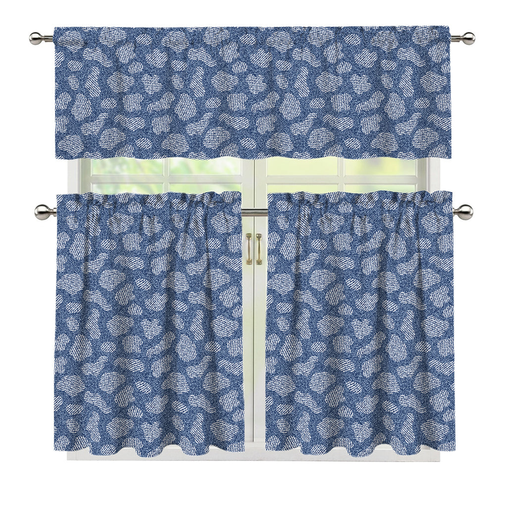 Cow Denim Jeans Pattern Print 3 Piece Kitchen Curtains