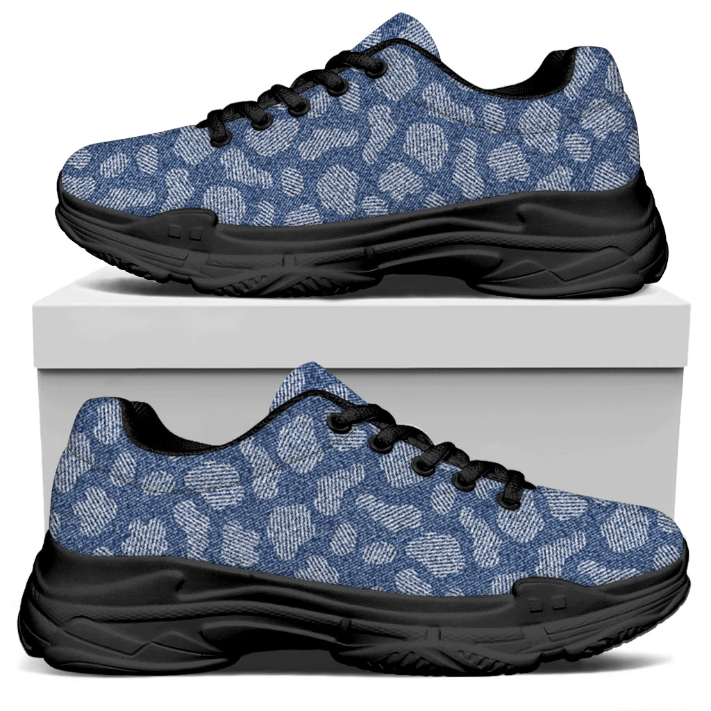 Cow Denim Jeans Pattern Print Black Chunky Shoes