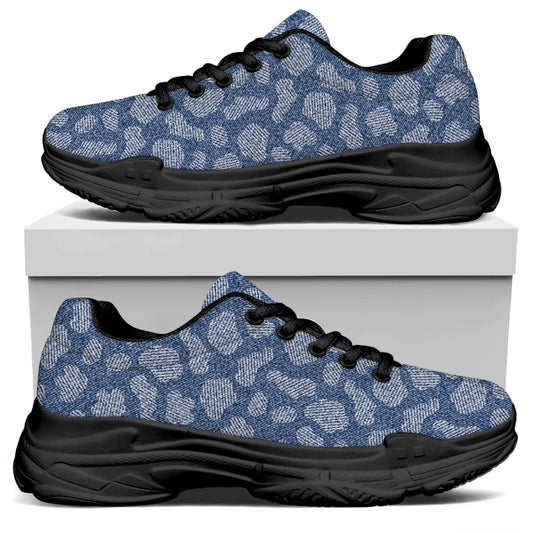 Cow Denim Jeans Pattern Print Black Chunky Shoes