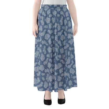 Cow Denim Jeans Pattern Print Chiffon Maxi Skirt