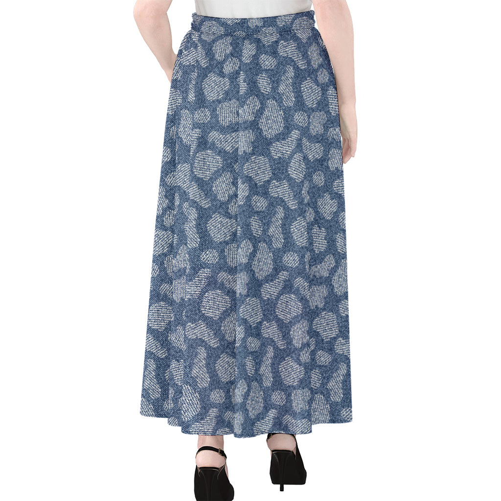Cow Denim Jeans Pattern Print Chiffon Maxi Skirt