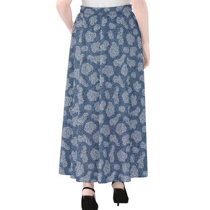 Cow Denim Jeans Pattern Print Chiffon Maxi Skirt