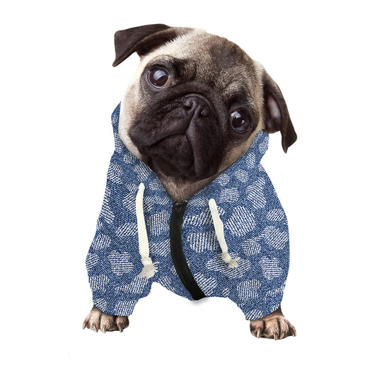 Cow Denim Jeans Pattern Print Dog Zip Up Hoodie