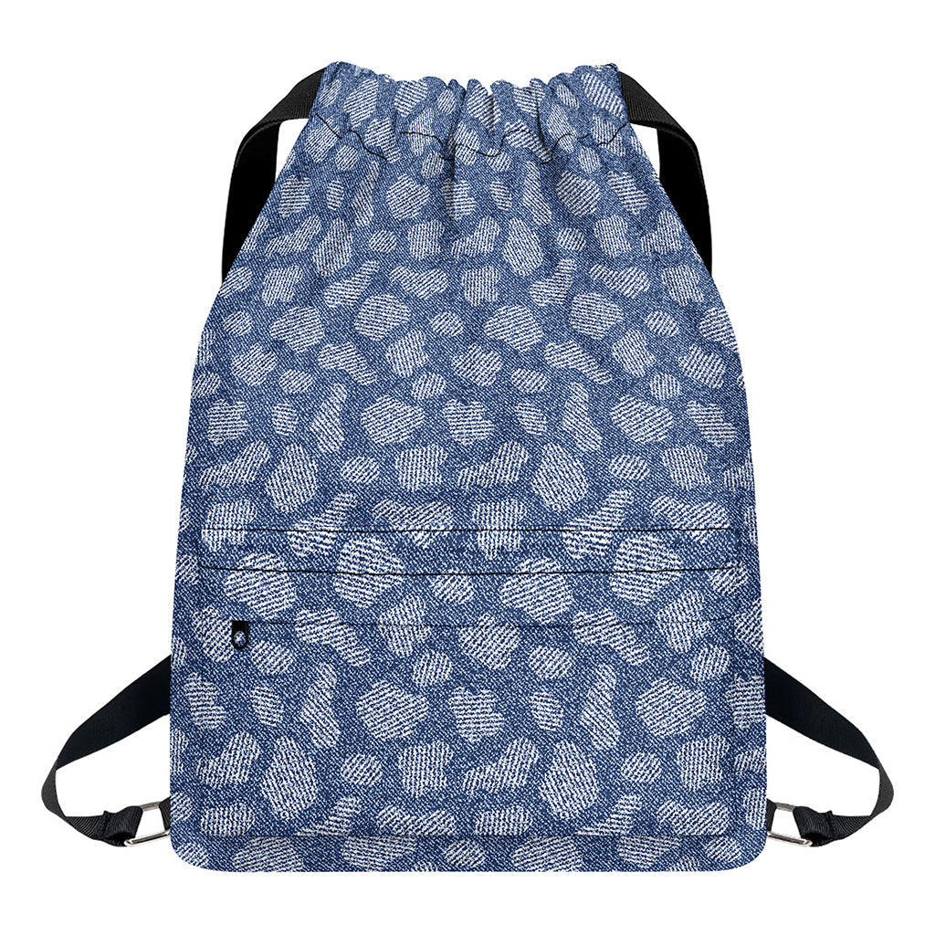 Cow Denim Jeans Pattern Print Drawstring Backpack