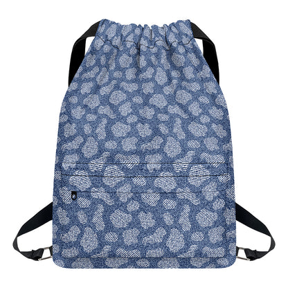 Cow Denim Jeans Pattern Print Drawstring Backpack