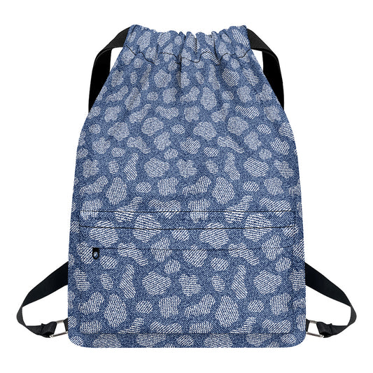 Cow Denim Jeans Pattern Print Drawstring Backpack