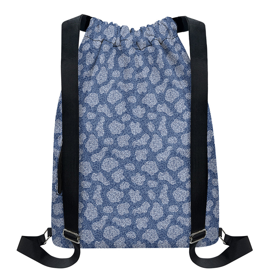 Cow Denim Jeans Pattern Print Drawstring Backpack