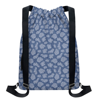Cow Denim Jeans Pattern Print Drawstring Backpack