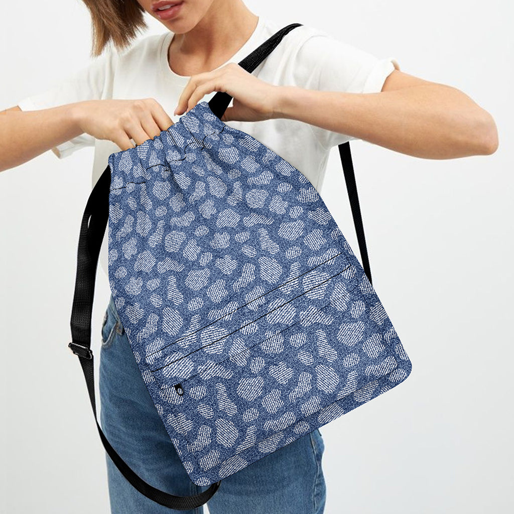 Cow Denim Jeans Pattern Print Drawstring Backpack