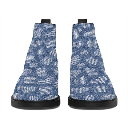 Cow Denim Jeans Pattern Print Flat Ankle Boots