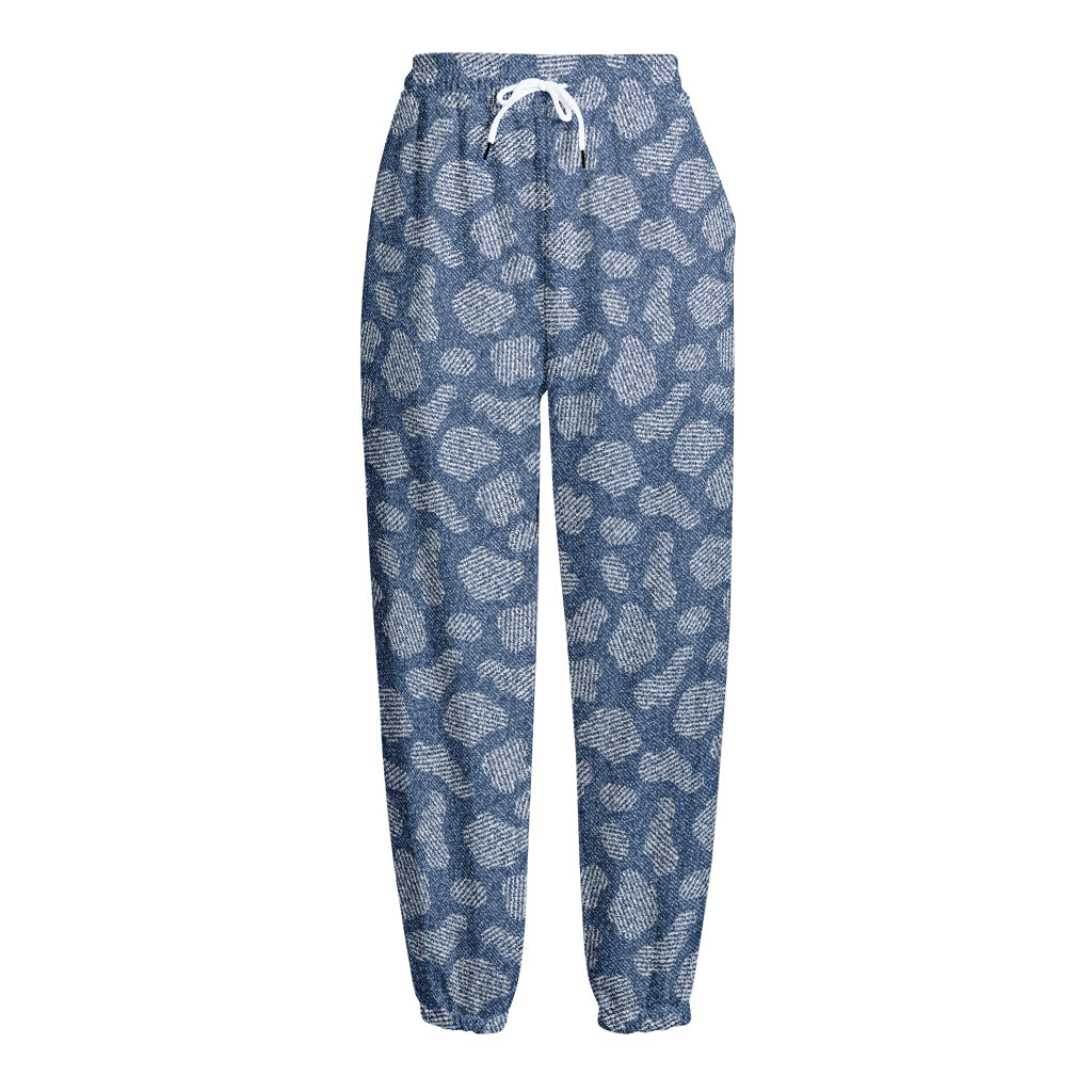 Cow Denim Jeans Pattern Print Fleece Lined Knit Pants