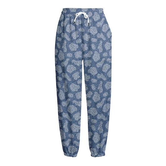 Cow Denim Jeans Pattern Print Fleece Lined Knit Pants