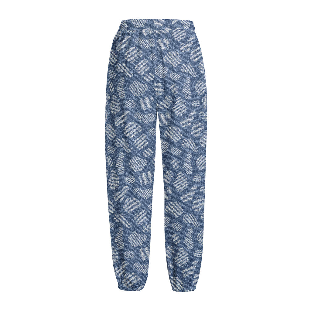 Cow Denim Jeans Pattern Print Fleece Lined Knit Pants