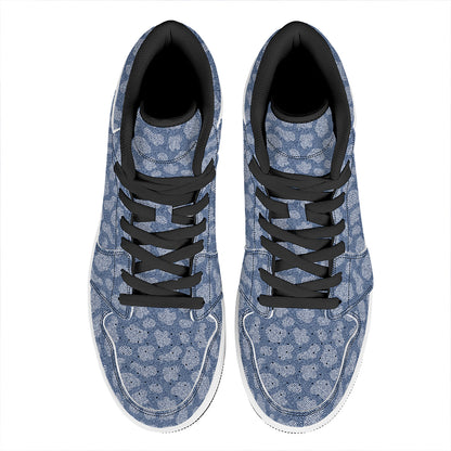 Cow Denim Jeans Pattern Print High Top Leather Sneakers