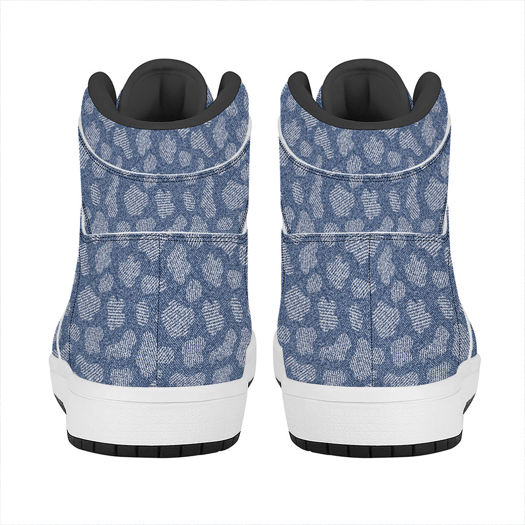 Cow Denim Jeans Pattern Print High Top Leather Sneakers
