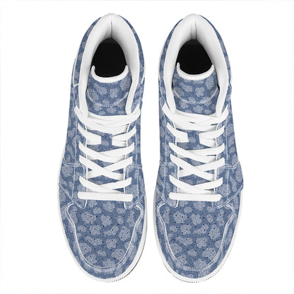 Cow Denim Jeans Pattern Print High Top Leather Sneakers