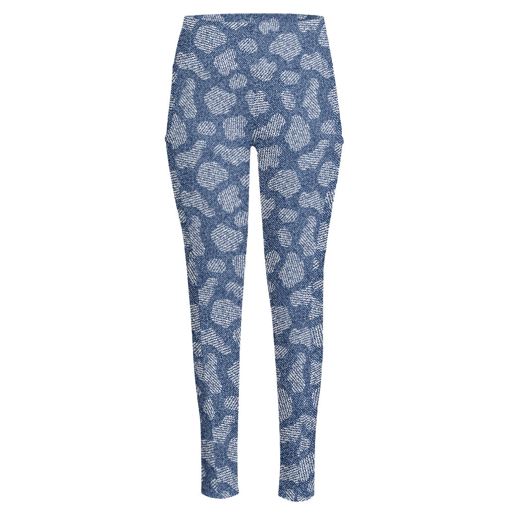 Cow Denim Jeans Pattern Print High-Waisted Pocket Leggings