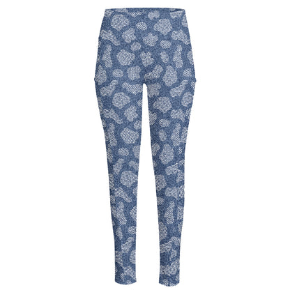Cow Denim Jeans Pattern Print High-Waisted Pocket Leggings