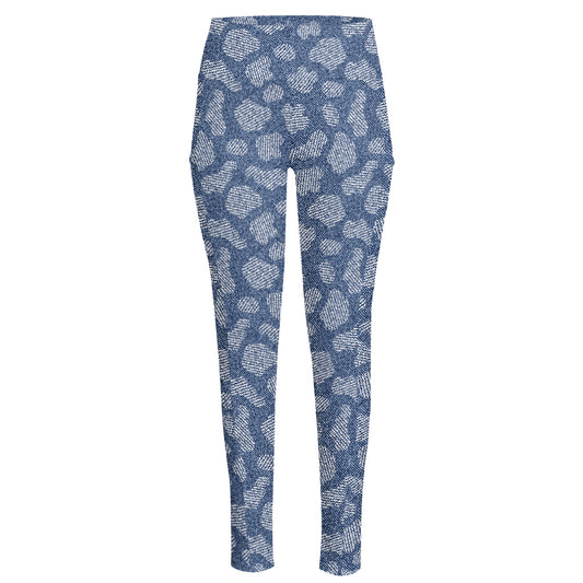 Cow Denim Jeans Pattern Print High-Waisted Pocket Leggings