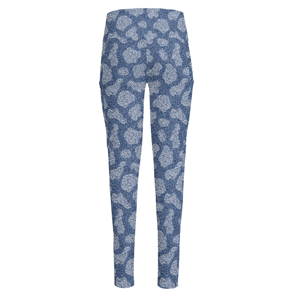 Cow Denim Jeans Pattern Print High-Waisted Pocket Leggings
