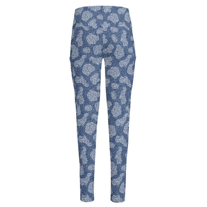 Cow Denim Jeans Pattern Print High-Waisted Pocket Leggings