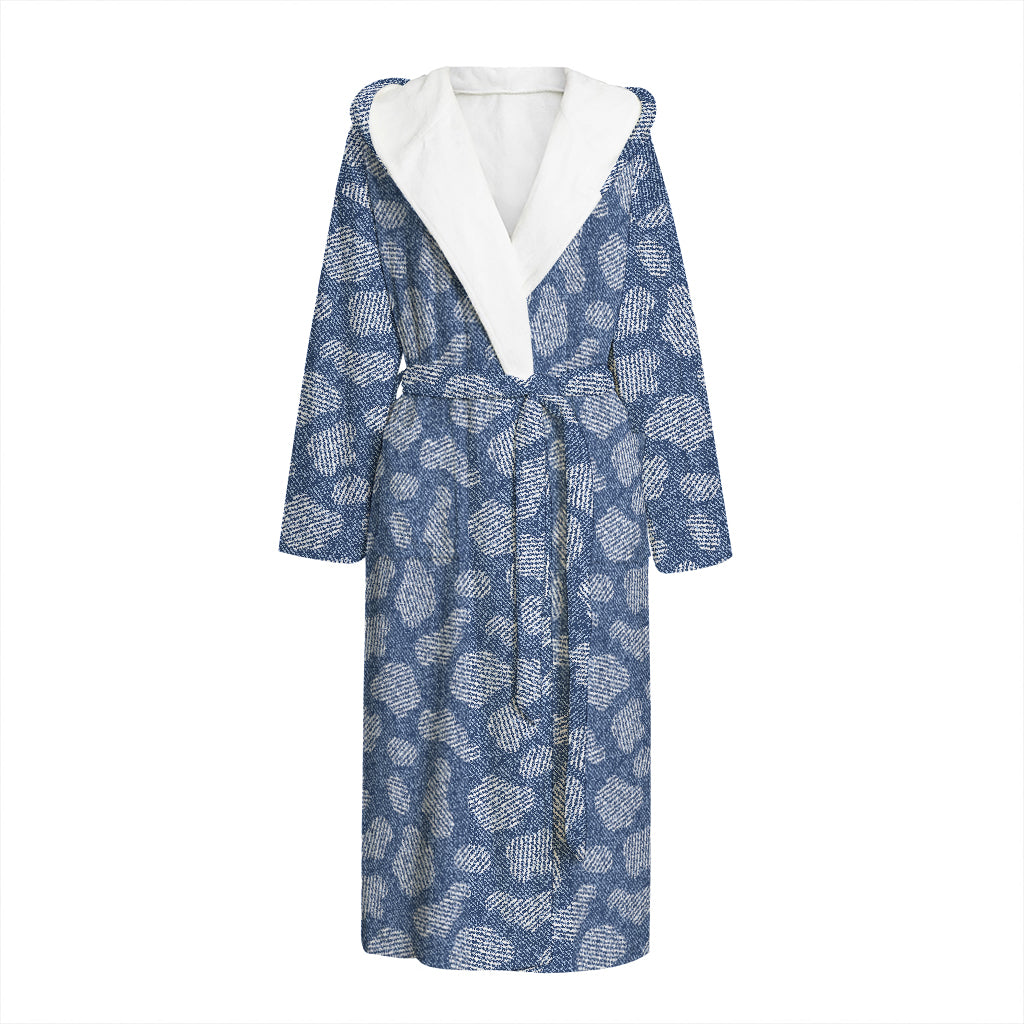 Cow Denim Jeans Pattern Print Hooded Bathrobe