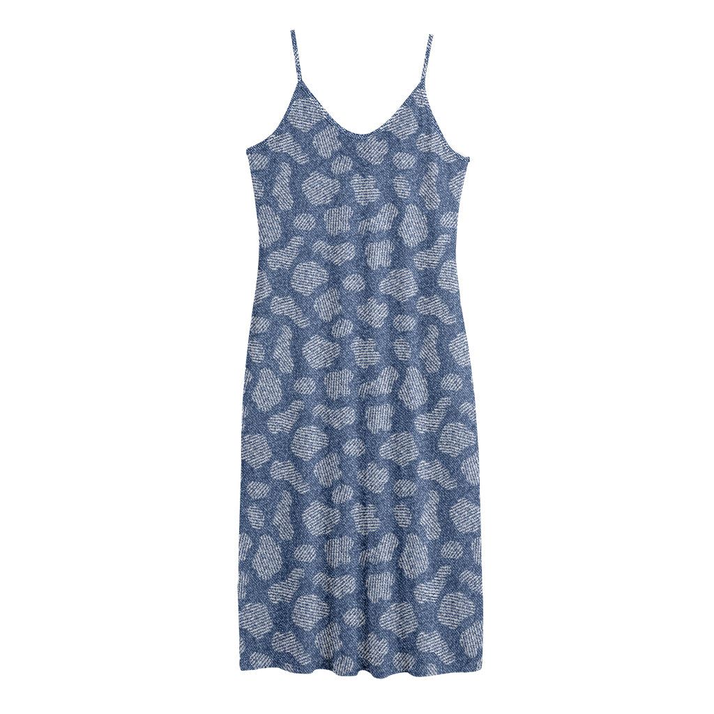 Cow Denim Jeans Pattern Print Jersey Midi Cami Dress