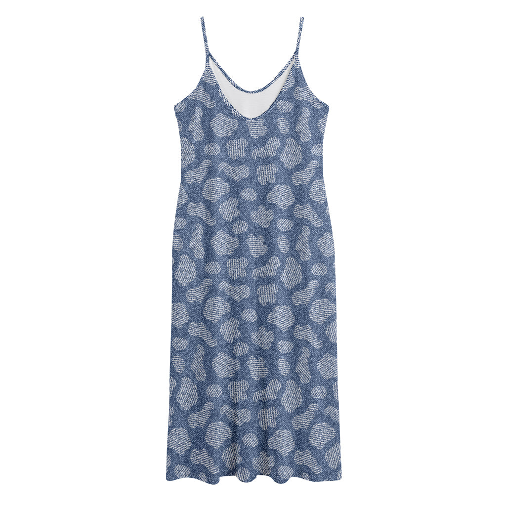 Cow Denim Jeans Pattern Print Jersey Midi Cami Dress
