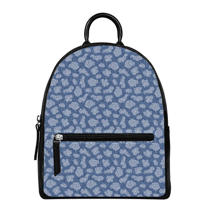 Cow Denim Jeans Pattern Print Leather Backpack