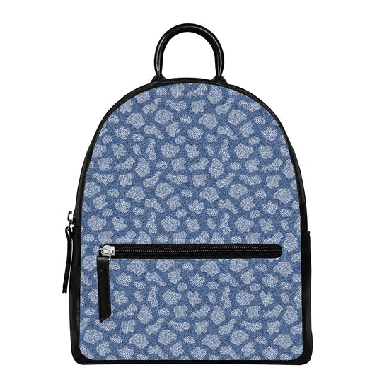 Cow Denim Jeans Pattern Print Leather Backpack