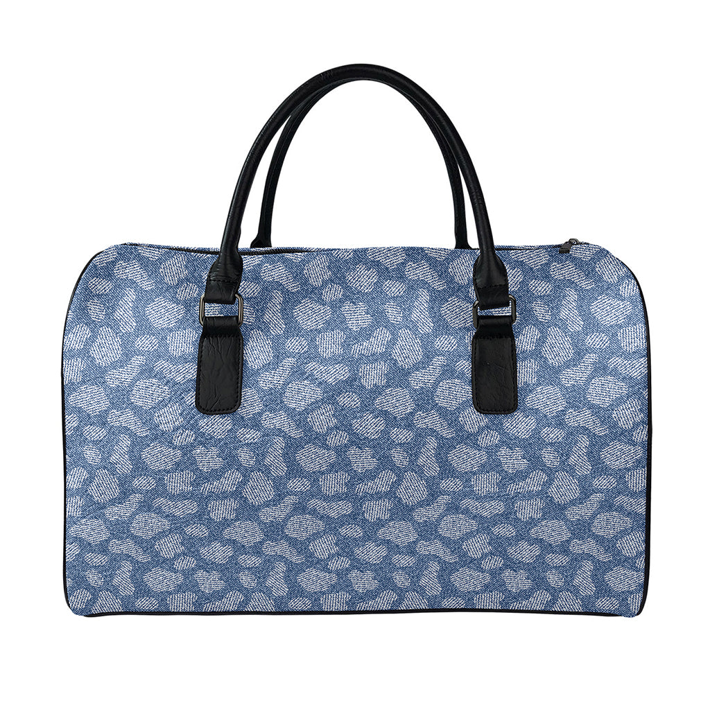 Cow Denim Jeans Pattern Print Leather Duffle Bag