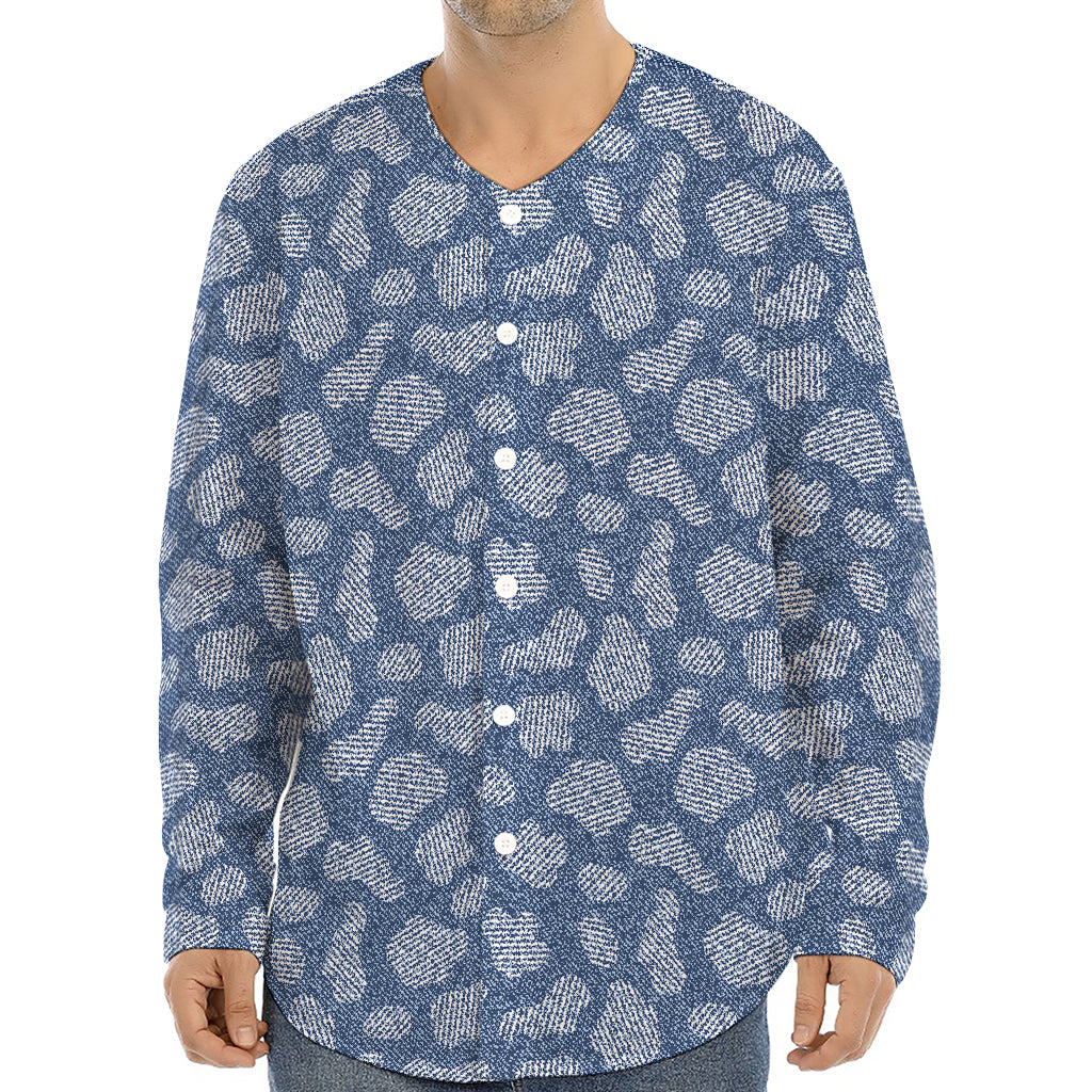 Cow Denim Jeans Pattern Print Long Sleeve Baseball Jersey
