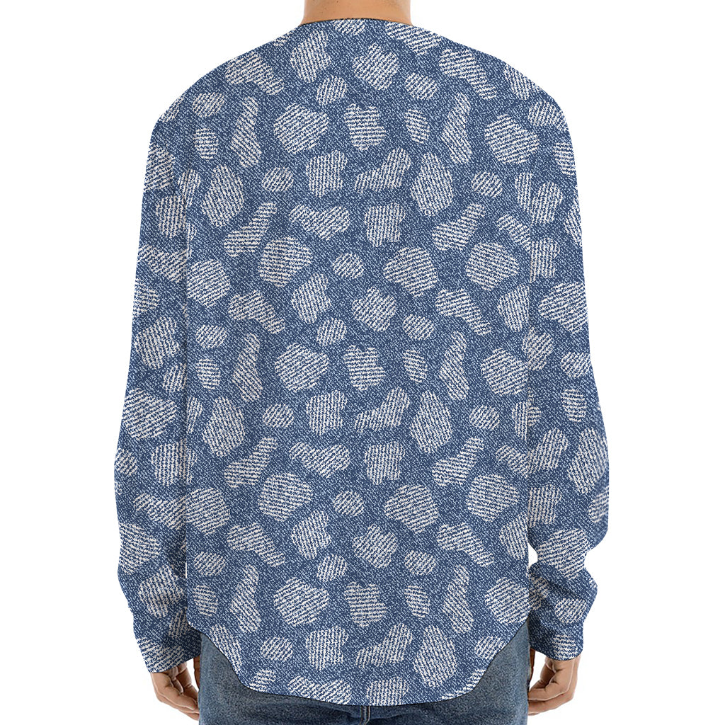 Cow Denim Jeans Pattern Print Long Sleeve Baseball Jersey
