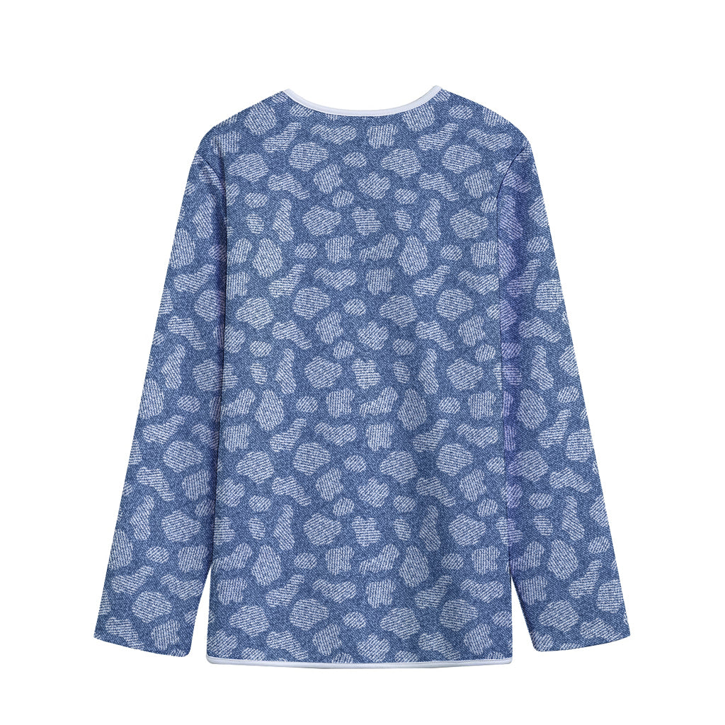 Cow Denim Jeans Pattern Print Long Sleeve Short Coat