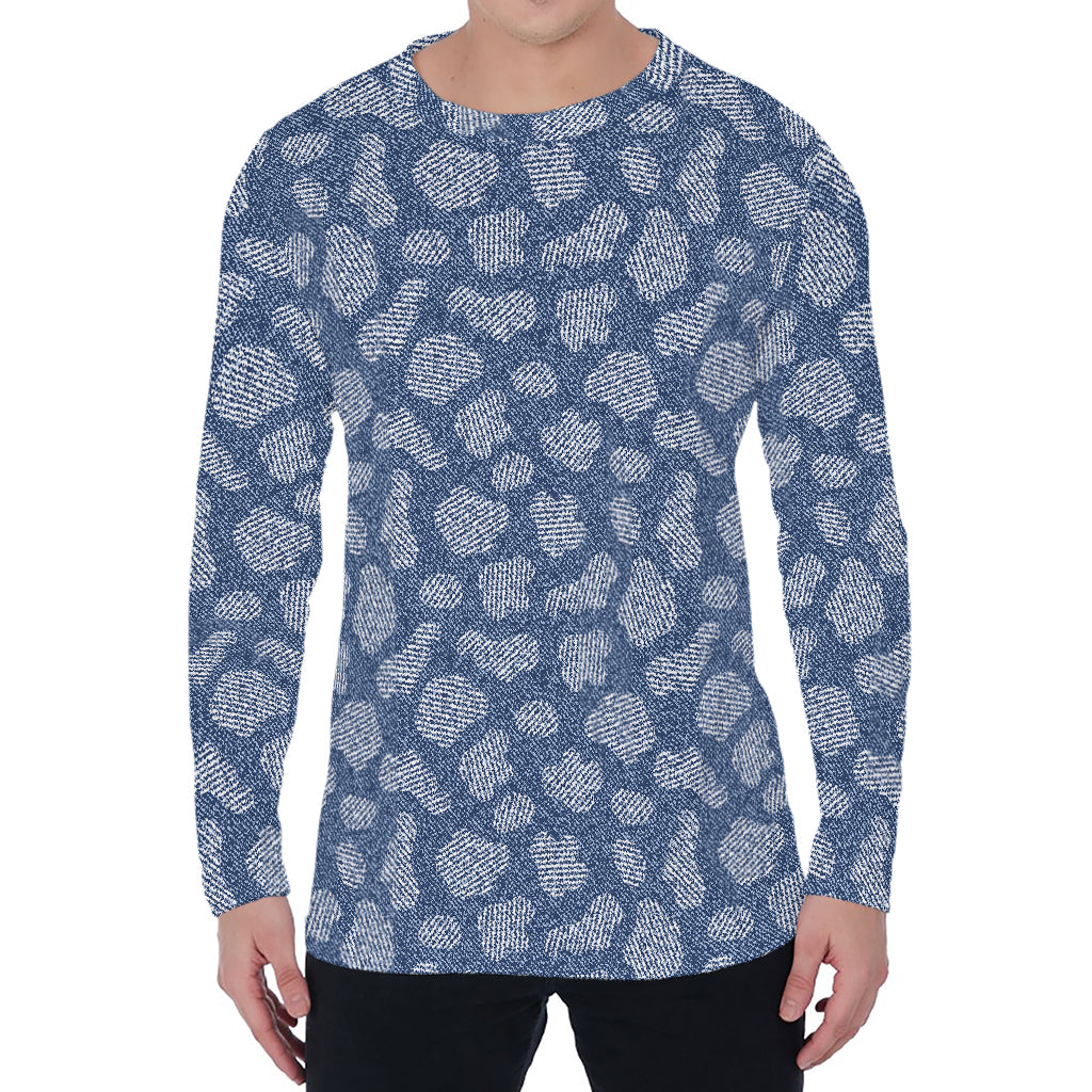 Cow Denim Jeans Pattern Print Men's Long Sleeve T-Shirt