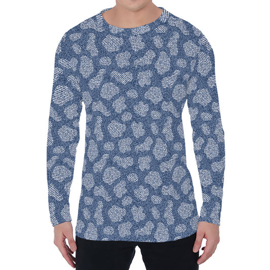 Cow Denim Jeans Pattern Print Men's Long Sleeve T-Shirt