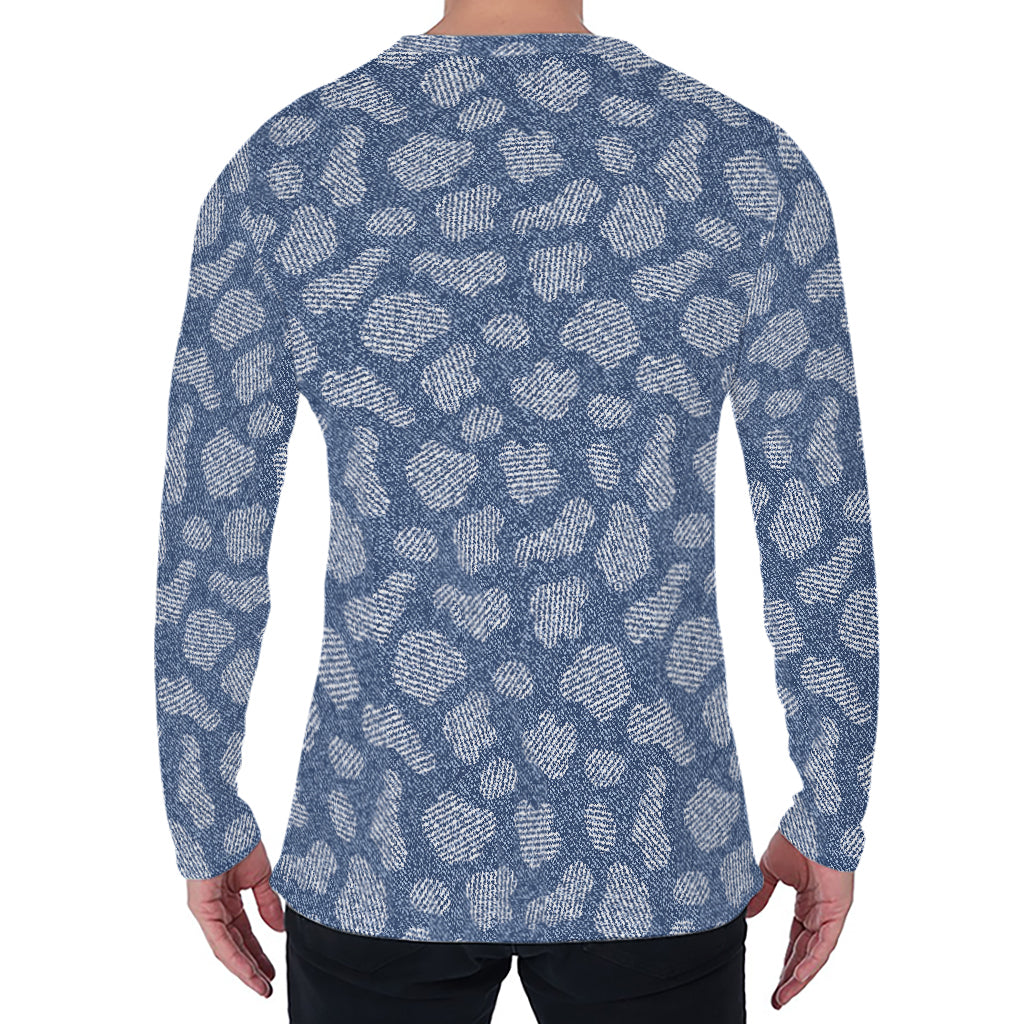 Cow Denim Jeans Pattern Print Men's Long Sleeve T-Shirt