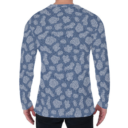 Cow Denim Jeans Pattern Print Men's Long Sleeve T-Shirt