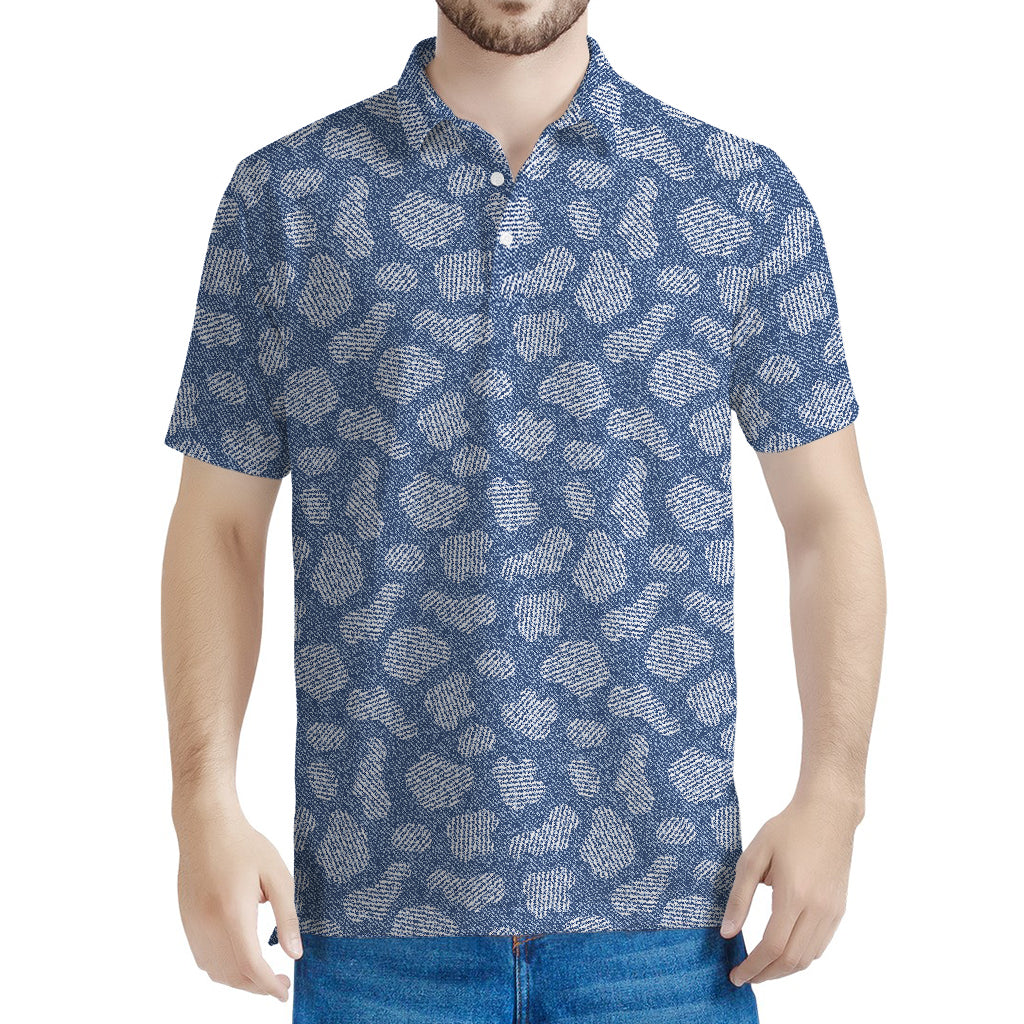 Cow Denim Jeans Pattern Print Men's Polo Shirt
