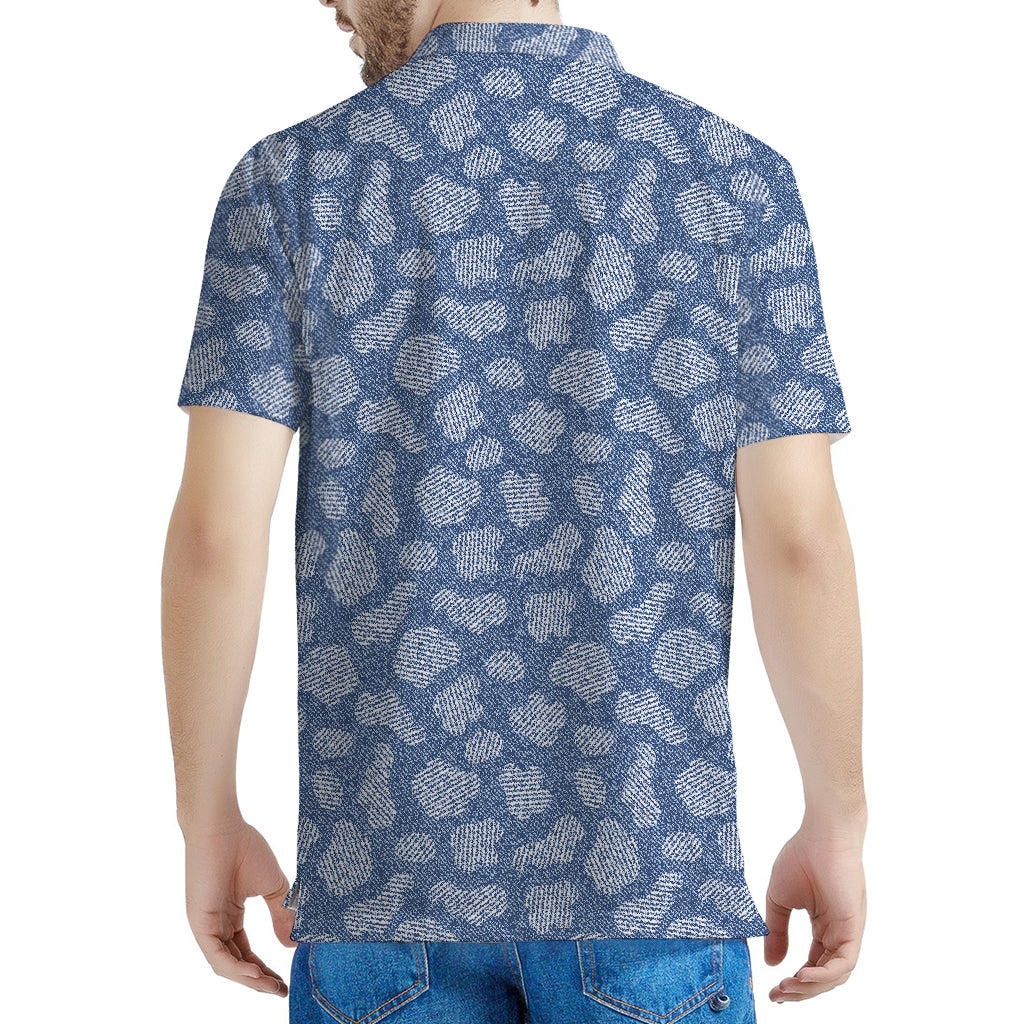 Cow Denim Jeans Pattern Print Men's Polo Shirt
